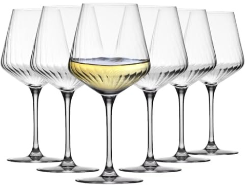 Krosno Avant-Garde LUMI Verres à Vin Chardonnay 560 ml – Lot de 6 Verres en Cristal Sans Plomb, Grand Calice avec Motif Optique, Pour Vin Blanc et Rouge Léger, Lave-vaisselle