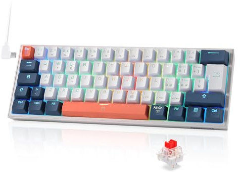 Redragon K617 Fizz 60% Wired RGB Tastiera Gaming, 62 Tasti Hot-Swap, Tastiera Meccanica Compatta con Interruttori Rossi Lineari, Supporto per Driver/Software Professionale, Layout Italiano QWERTY