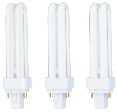 B4U G24q-2 4 Pin Compact Fluorescent Bulb 18W, PLC G24q-2 Energy Saving Light Bulbs, 4 Pin Bathroom Light Bulbs, 1250LM, Natural White 4000K, CFL Energy Saving Bulb, 3 Pack