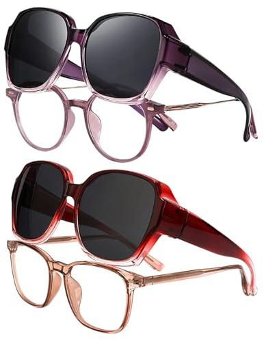 UJBVCX 2 Pcs Surlunettes de Soleil Polarisées Femme Homme, Sur Lunette de Soleil avec Protection UV, Contre l'Eblouissement Ultra Légères pour Conduite
