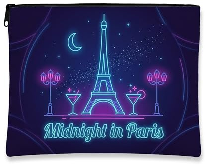 Midnight in Paris - Trousse da viaggio per cosmetici, con motivo Torre di Parigi, da donna, portatile, con cerniera, per feste, per la cura della pelle, Viola, 7x9 Inch, Paris