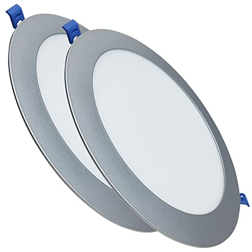 LED ATOMANT Pack 2x Panel LED Redondo Marco Plata 225mm 20W, CCT (Selector de Color Blanco Calido, Neutro y Frio), Corte 205mm, 1800 Lumenes, Driver Incluido