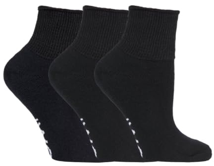 IOMI - 3 Pack Wide Cotton Short Ankle Diabetic Socks for Swollen Feet Legs | Sensitive Foot Hosiery | Natural Fibre Hosiery | Multi Pair Value Set | Reduced Pressure Cuff | Oedema Friendly Fit