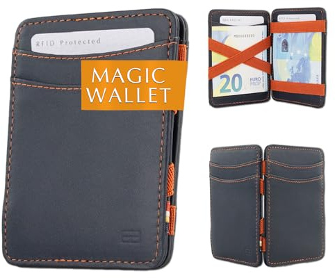 GARZINI Flacher Geldbeutel Fuer Herren aus Leder, Magic Wallet mit RFID-Schutz, Geldboerse mit Platz Fuer 8 Karten, Blue Orange