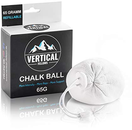 VERTICAL FELLOWS Chalk Ball 65 Gramm wiederbefüllbar - DERMATEST sehr gut - idealer Kreide & Magnesia Chalkball für Klettern Bouldern Turnen Gewichtheben Cross Fit
