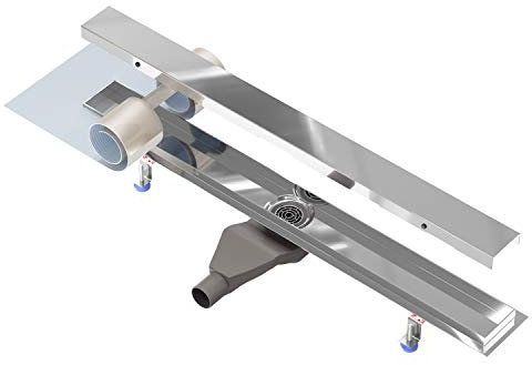 Nordona Canalina doccia Complete Basic HG 60 cm – ultra piatta, in acciaio inox, scarico centrale, copertura classica lucida, sifone a profilo basso, profondità installazione 6 cm