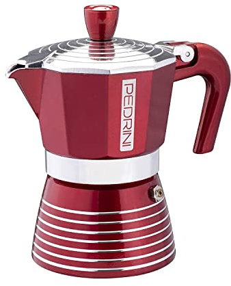 PEDRINI 02CF116 Infinity Kaffeemaschine aus Aluminium, Espressokocher Moka Passionsfarbe (rot), Format 6 Tasse, Maße 17 x 11 x 20,5 cm italienisches Design, lebensmittelechte Silikondichtung