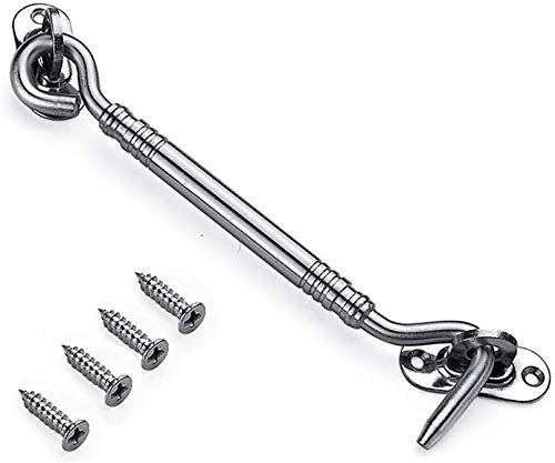 GBESTE Heavy Duty Cabin Door Hook Eye Catch Window Latch, Lock Hook Gate Door Swivel Shed Catch Silent Holder with Mounting Screws, Stainless Steel Brushed Finished (8.3inch/21cm)