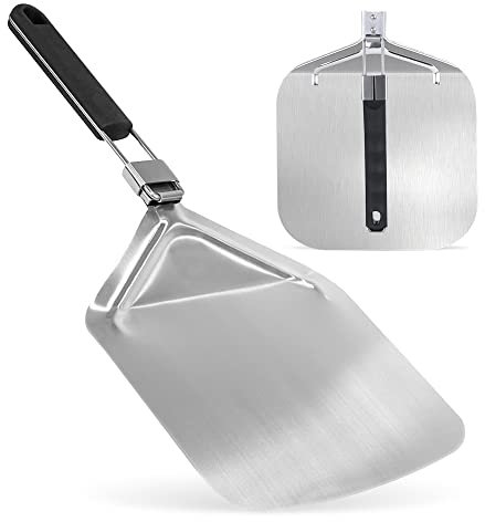 NutriChef Large Pizza Peel 12 Inch - 61 x 30cm, Non-Stick Pizza Paddle, Pizza Oven Accessories, Stainless Steel Pizza Shovel - Server- Spatula - Turning Peel w/Foldable Wooden Handle, Dishwasher Safe