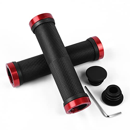 URAQT Bike Handlebar Grips, Soft Anti-slip Rubber Bicycle Handle Grip, Standard MTB with Double Lock for Scooter Urban bricycle Wheel Chair MTB BMX Foldable Bicycle (Red)