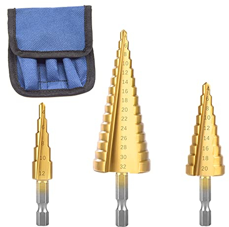 CEEYSEE 3 Stücke Hex Shank Stufenbohrer Set HSS Titanbeschichtete Konusbohrer Schälbohrer für Metall, Holz, Kunststoffe, DIY Kegelbohrer 4-12mm/4-20mm/4-32mm