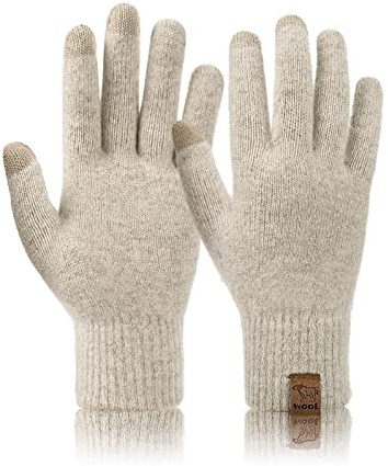 Niwicee Guantes Invierno para Hombre y Mujer Guantes Térmicos Lana de Punto Guantes de Pantalla Tactiles para Correr Aire Libre Frio(Beige,mujer)
