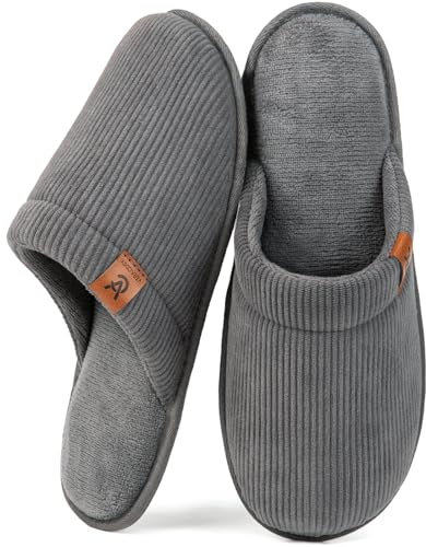 VeraCosy Herren Kord Scuff Hausschuhe Weich Bequem Memory-Schaum Rutschfest Innen Pantoffeln Stahlgrau, 44/45 EU