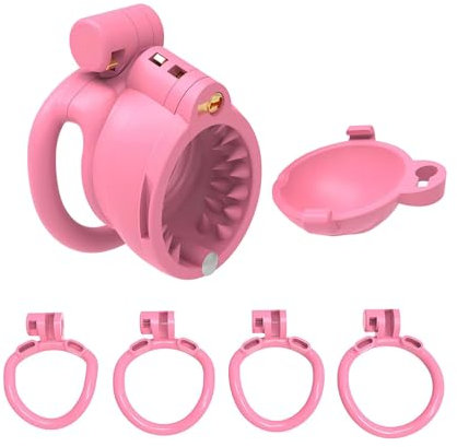 Peniskäfig aus Nylonharz mit 30 Stacheln und 2 Verdeckten Schlössern SM Männliches Sexspielzeug Keuschheitsgürtel mit 4 Ringen Chastity Cage Zum Trainieren des Männerpenis (Arc Ring,Pink)