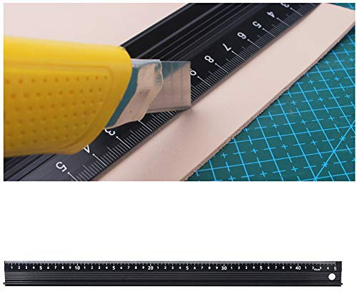 Schneidelineal, L-förmiges Messwerkzeug aus Aluminiumlegierung Zur Längenmessung mit Schutzplatte, Tintenstruktur, Stabiler Gummistreifen, Heimgebrauch (L-Typ 45 cm)