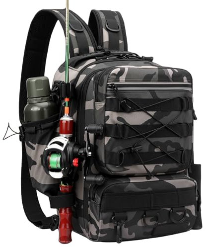 Dokeno Angelrucksack Herren, Große Angelgerät Tasche, Camo Angelausrüstung Tasche, Outdoor-Rucksack für Angeln Wasserdichte,Multifunktional Angelgerät Rucksack für Angeln Wandern Angelzubehör Camping