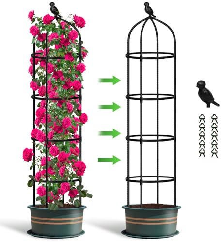 Garden Obelisks Trellis for Climbing Plants, 6FT Metal Garden Trellis, 1 Pack Plant Support for Climbing Rose, Tomato, Cucumber, Flowers, Grape, Pea, Outdoor Indoor 175cm Obelisks for Climbing Plants