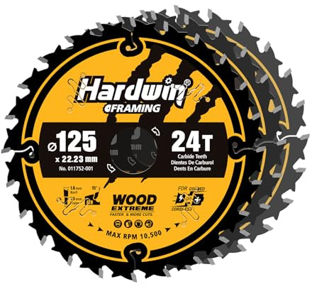 HARDWIN Cirkelsågblad 125 mm x 22,23 mm 24 tänder TCT-skiva - kompatibel med bärbar såg/bord/vinkelslip - 3-pack