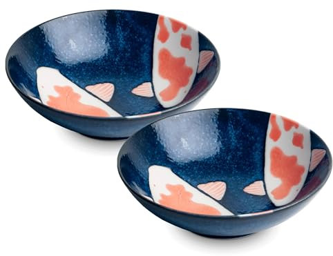 Bols Koi-Bowls - ASIATICA | Bols à Ramen en porcelaine, différentes tailles | Bol asiatique de haute qualité pour riz, nouilles, tapas, udon, céréales, soupes - Fabriqué au Japon (Set de 2 bols Ø14,5