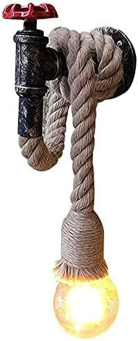 TEKHOME Applique da parete lampada a muro in corda di canapa e ferro con portalampada E27 a forma di rubinetto (Lampadina non inclusa)