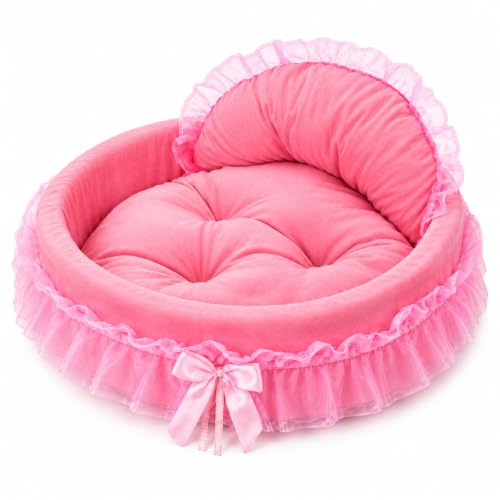 pawstrip Pink Dog Bed Washable Princess Cat Couch Soft Plush Pet Sofa Nest Mat Snuggle Kitten Puppy Cave Beds Cute Cozy Kitten Doggy Kennel Cushion Small Medium Dogs Cats Sleeping Pad (44x42x21cm)