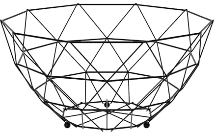 Agyo Porta Frutta in Metallo Tondo Nero – Cesto Moderno 26 × 14 cm – Design Minimal per Tavolo Cucina – Struttura Solida in Acciaio Verniciato