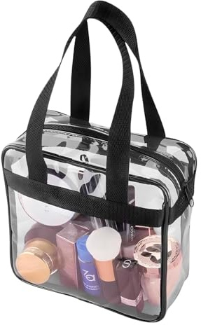 Wohlstand Sac fourre-tout transparent,sac de voyage pour transport d’accessoires avec poches zippées pour produits de soins, produits cosmétiques ou pour transporter les ustensiles de la plage