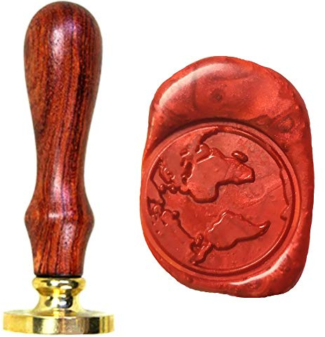Sello de cera de mapa, sello de cera con mango de madera, sello de cobre, sello de cera vintage para tarjetas de cartas, invitaciones