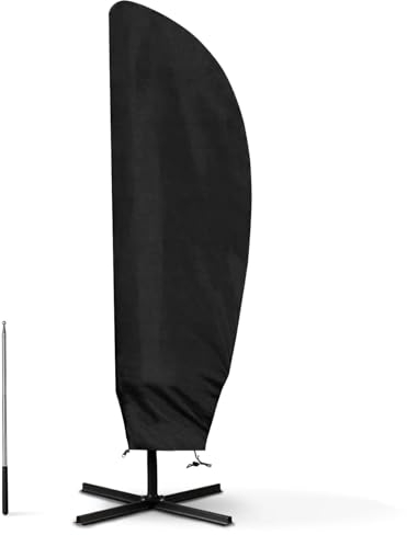 LEESITEC Sonnenschirm Schutzhülle,Sonnenschirm Abdeckung für 2 bis 4 M Große Sonnenschirm Schutzhülle Outdoor Ampelschirm, Wetterfeste, UV-Anti, Winddicht und Schneesicher 265 x 40/70/50 cm-schwarz