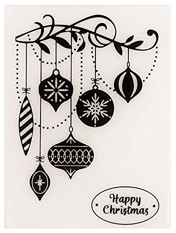 arriettycraft Happy Christmas Baubles plast prägling mappar och stenciler för korttillverkning scrapbooking eller pappershantverk, 10 cm x 14 cm