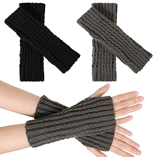 TAGVO 2 Paar Halb Fingerlose Handschuhe, Winter Damen Pulswärmer Warm Kurzer Halb Handstulpen Unisex Schwarz/Grau