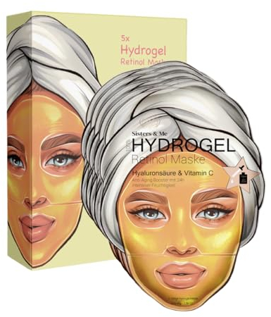 Sisters & Me 5x Retinol Hydrogel Gesichtsmasken Set, hochdosiert mit Anti Aging Effekt mit Hyaluron Serum, Vitamin C und Aloe Vera für Lifting mit Soforteffekt, Anti Falten Retinol Serum
