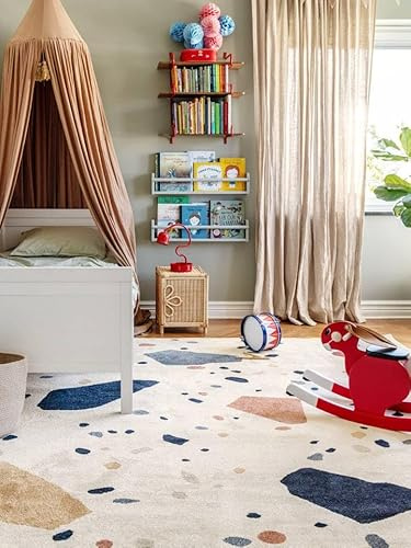 RugVista Beverly, Kinderteppich, Moderne Teppiche, 160 x 230 cm, Rechteckig, Niedriger Stapel, Kinderzimmer, Nur chemische Reinigung, Ohne gefährliche Chemikalien, Cremeweiß Beige/Blau
