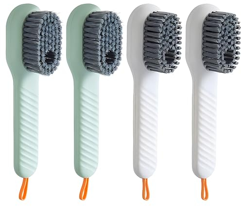 Spazzola Multifunzionale per Scarpe，4 Pezzi Spazzola Per La Pulizia Domestica Con Setole Morbide con Scatola Liquida Per Vestiti, Scarpe, Piastrelle, Cucina, Bagno