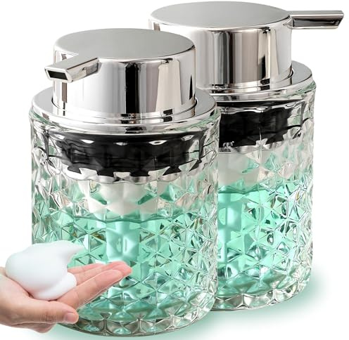 Malachi Foaming Hand Soap Dispenser, Refillable Clear Glass Pump Bottles for Liquid or Lotion, Modern Foam Dispenser for Bathroom, Kitchen, Commercial