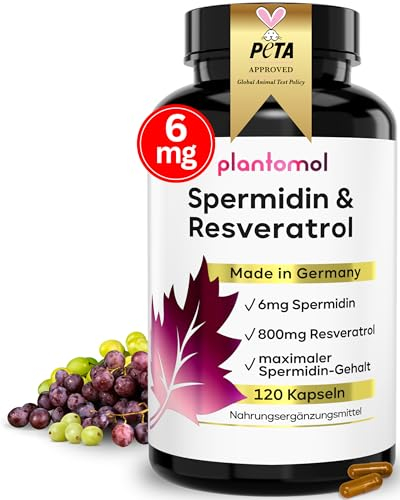 120 Spermidin Kapseln hochdosiert - Spermidin 6mg & 800mg Trans Resveratrol hochdosiert - einzigartige Kombination - 2 Monatsvorrat