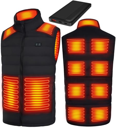 Kohiwa Heated Gilet for Men, Heated Body Warmer with 13 Heating Zones, Rechargeable Heated Vest Mens Heated Gilet with Battery Pack, Heated Jacket for Outdoor Sking Hunting Hiking Camping(Black,M)