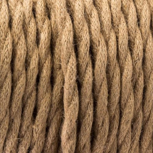 DC Voltage 3 Core Twisted Electrical Cable - 3m & 10ft Flex, Antique & Vintage Fabric Covered Hemp Cable for Lighting & Lamps