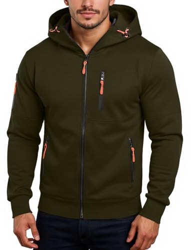 Sweat a Capuche Homme Zippé Veste Chaude Hiver Sport Survetement Capuche Léger et à Manches Longues Sweat Zippé Homme