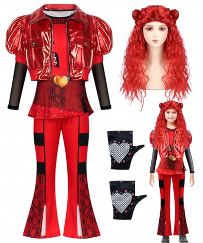 COYBTO Costume Rise of Red, Déguisement Carnaval Fille avec Veste Chemise Pantalon et Perruque, Cadeau pour les Enfants, Costume Rise of Red pour Halloween Carnaval