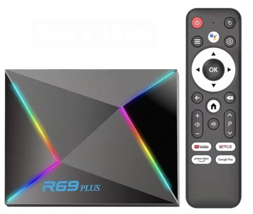 R69PLUS Android 14 TV Box, Octa-Core A55 CPU, 8K Video, WiFi 6, 16GB-64GB Storage, BT5.0+ (4GB 64GB)