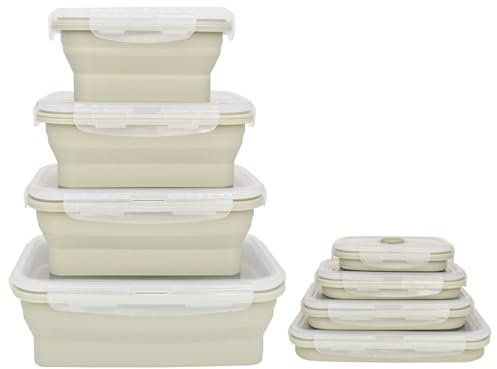 Razatik 4er Set Silikon Faltbare Brotdosen mit Deckel, Frischhaltedosen für Unterwegs, Camping, Büro BPA-frei, Spülmaschinenfest & Tragbar (Grün)