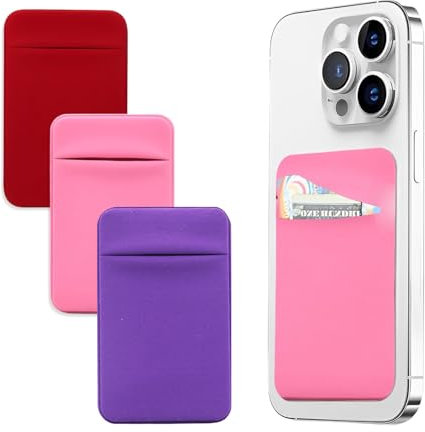 Fadbudss Paquete de 3 Soportes para Tarjetas para Teléfono Móvil con Adhesivo para la Parte Posterior del Teléfono, Fundas para Tarjetas de Tela Elástica para Teléfonos iPhone Android (Color Claro)
