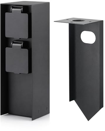 Garten Steckdosensäule mit 2-Fach Gartensteckdosen, mit Erdspieß, max.3680 Watt, IP44, Aluminium Außensteckdose, für den Außenbereich - Schwarze eckige Version, 1 Stück