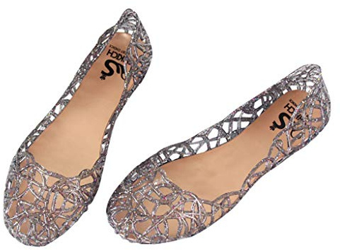Zapatillas de ballet para mujer, huecas, transparentes, planas, de gelatina de cristal, brillantes, zapatos de verano, ligeros, con Net Vamp, calzado de plástico suave