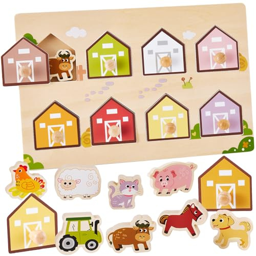 HYAKIDS Montessori Spielzeug ab 1 Jahr, Holzpuzzle 1 Jahr, Bauernhof Tier Steckpuzzle Holzspielzeug, Kinder Greifpuzzle Sortierspiel Geburtstag Weihnacht Geschenk für 12-36 Monate Mädchen Jungen