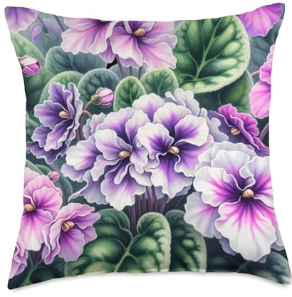 Vibrant African Violet Floral Elegance Design Throw Pillow