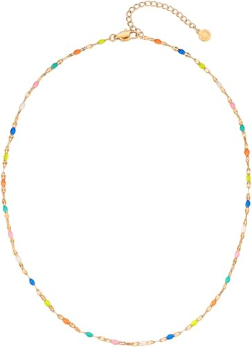 day.berlin Damen Halskette Lauri 39+5 cm 18k vergoldet, Kette mehrfarbig aus 316L Edelstahl, nickelfrei & wasserfest