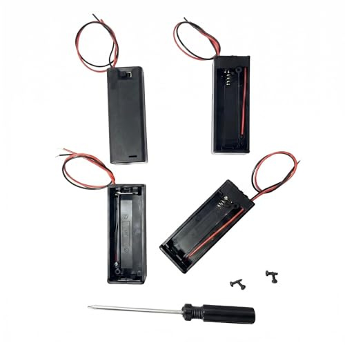 1.5V AA Battery Holder with ON/OFF Switch & Leads, 4 Pcs Set | Complete with Matching Screws and Screwdriver, For DIY Electronics, Robotics Projects