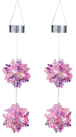 Wlinfetity Sfere solari colorate da appendere, impermeabili, a LED, decorazione per esterni, per giardino, patio, cortile, serate, con design fiocco di neve, confezione da 2